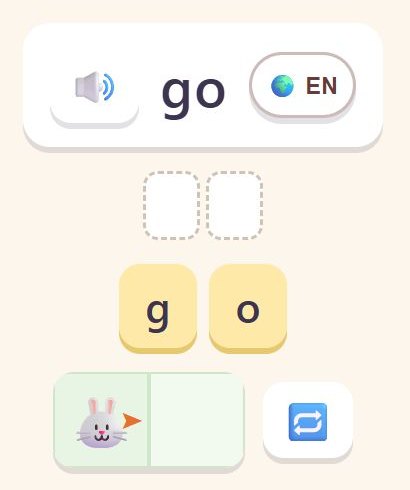 Экран игры: слово go, буквы g и o, медвежонок на клетке